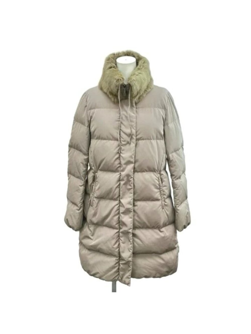 Moncler Clem Down Coat Fur Collar Middle Length Greige RY 1